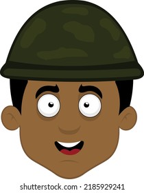 Vector illustration of the face of a cartoon soldier with a happy expression