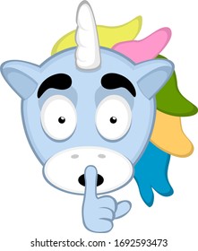 Vector illustration of the face of a cartoon unicorn asking for silence