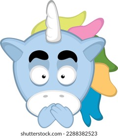 vector illustration face of a cartoon unicorn covering its mouth with its hands