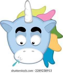 vector illustration face of a cartoon unicorn spitting