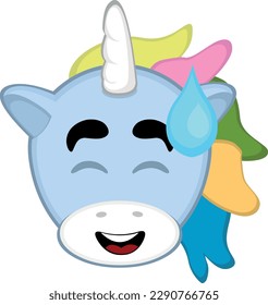 vector illustration face of a cartoon unicorn embarrassed with a drop of sweat on his head