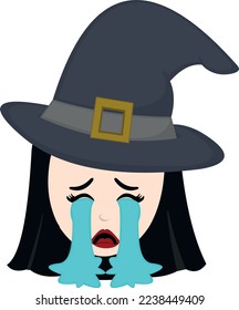 vector illustration of the face of a cartoon witch crying inconsolably