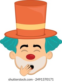 vector illustration face character clown cartoon, yawning covering his mouth with his hand
