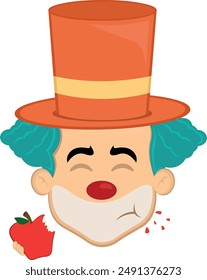 vector illustration face character clown cartoon, eating red apple fruit