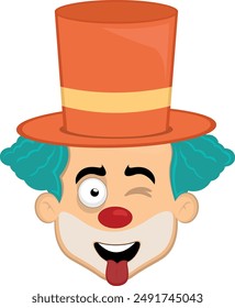 vector illustration face character clown cartoon with a cheerful expression, winking eye and sticking out tongue