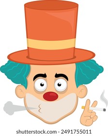 vector illustration face character clown cartoon, smoking a cigarette
