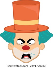 vector illustration face character clown cartoon, with an angry expression, talking and screaming
