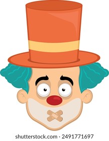 vector illustration face character clown cartoon, with adhesive strips on the mouth in concept of keeping silent or shutting up