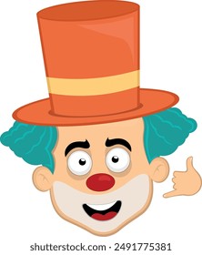 vector illustration face character clown cartoon, making a call me by phone or shake gesture with his hand