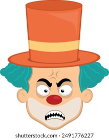 Vektorillustration Gesicht Charakter Clown Cartoon, Wut Ausdruck mit einer Vene in seinem Kopf und scharfe Zähne