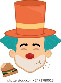 vector illustration face character clown cartoon, eating a hamburger