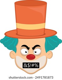 vector illustration face character clown cartoon, with angry expression and insult censure