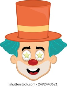 vector illustration face character clown cartoon, marveling with stars in his eyes