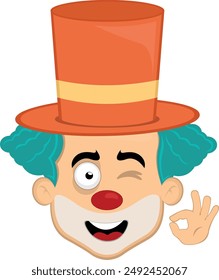 vector illustration face character clown cartoon, winking eye and with his hand making an ok or perfect gesture