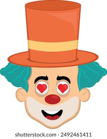 vector illustration face character clown cartoon in love with eyes in the shape of hearts