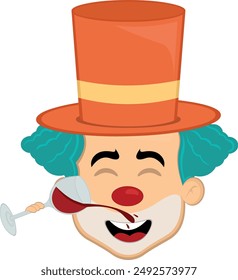 vector illustration face character clown cartoon, drinking a glass of wine beverage