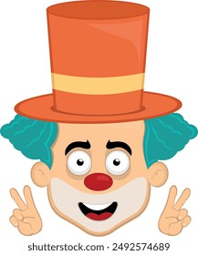 vector illustration face character clown cartoon, with hands making the classic gesture of love and peace or v victory