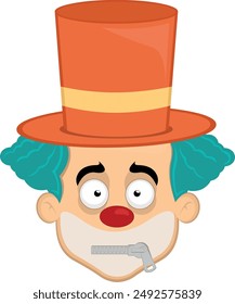 vector illustration face character clown cartoon, with a zipper in the mouth in the concept of silence