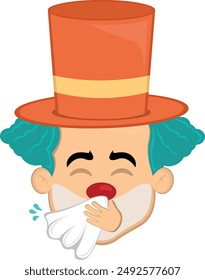 vector illustration face character clown cartoon sneezing with a nose handkerchief