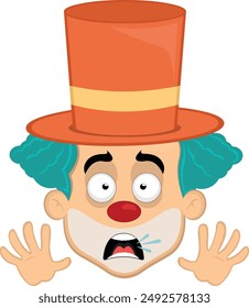 vector illustration face character clown cartoon, with an expression of scare and horror