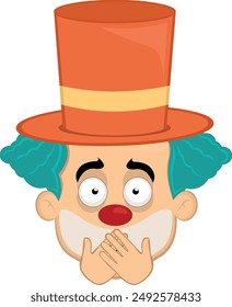 vector illustration face character clown cartoon, covering its mouth with its hands, in concept of making silence or keeping quiet