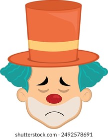 vector illustration face character clown cartoon, with a sadness and regret expression