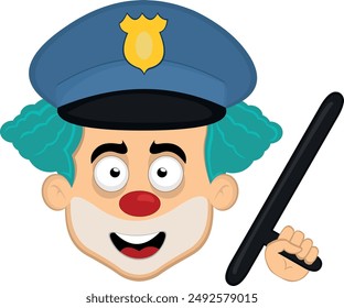 vector illustration face character clown cartoon, with a police cap and nightstick