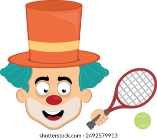 vector illustration face character clown cartoon, with a tennis racket and ball