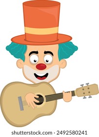 vector illustration face character clown cartoon playing musical instrument guitar