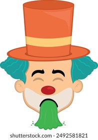 Caricatura de payaso de cara de Ilustración vectorial intoxicado y vomitando