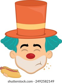 vector illustration face character clown cartoon eating fast food from a hot dog