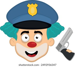 vector illustration face character clown cartoon, with a police hat and gun