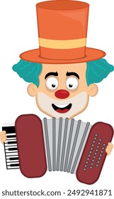 vector illustration face character clown cartoon, playing musical instrument accordion