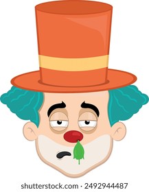 vector illustration face character clown cartoon pale with flu symptoms and mucus falling from the nose