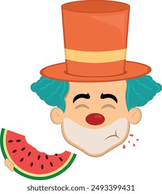 vector illustration face character clown cartoon eating watermelon fruit