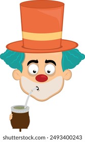 vector illustration face character clown cartoon drinking the classic argentine drink or infusion yerba mate