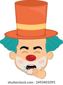 vector illustration face character clown cartoon coughing with your hand in your mouth