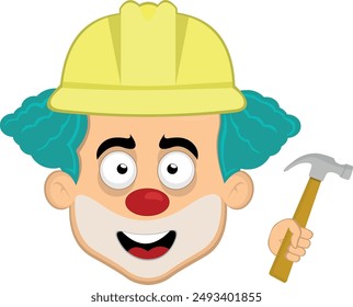 vector illustration face character clown cartoon with a builder helmet and hammer in hand