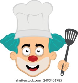 vector illustration face character clown cartoon with a chef hat and spatula