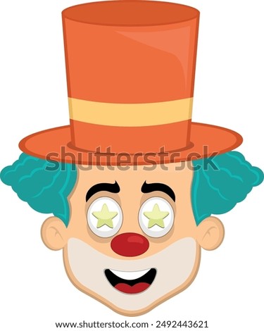 vector illustration face character clown cartoon, marveling with stars in his eyes