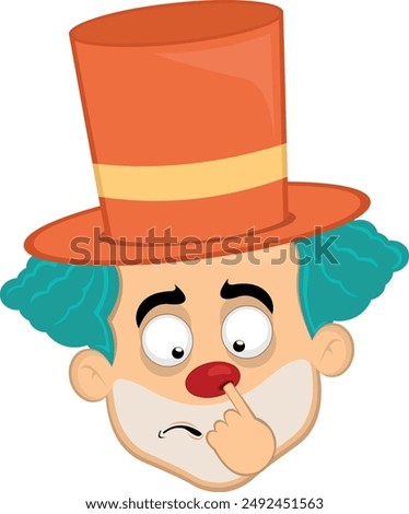 vector illustration face character clown cartoon picking your nose looking for a mucus with your finger hand