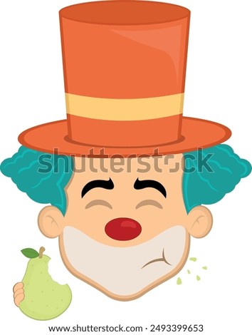 vector illustration face character clown cartoon eating pear fruit