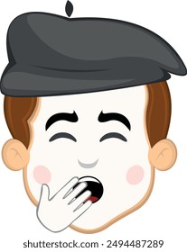 vector illustration face character of street artist mime cartoon, yawning covering his mouth with his hand