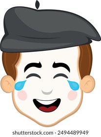 vector illustration face character of street artist mime cartoon, with a happy expression and tears of joy