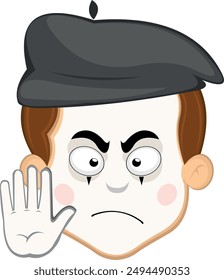 vector illustration face character of street artist mime cartoon, with a stop hand gesture showing all five fingers