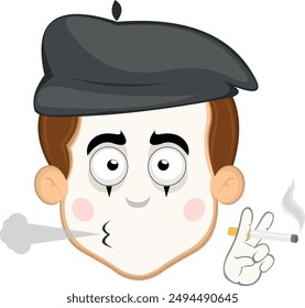vector illustration face character of street artist mime cartoon, smoking a cigarette
