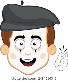Carácter de la cara de Ilustración vectorial del artista de la calle mime dibujo animado chasqueando los dedos mano