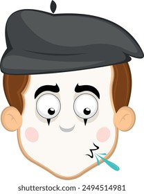 vector illustration face character of street artist mime cartoon, spitting saliva