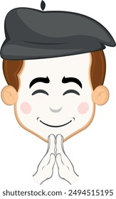 vector illustration face character of street artist mime cartoon, with his hands in a praying position