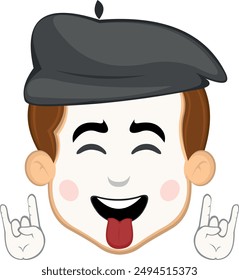 vector illustration face character of street artist mime cartoon, making the classic heavy metal gesture with hands and sticking out tongue